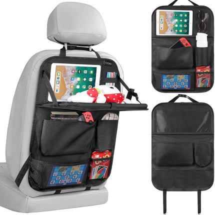 Car Backseat Organizer with Tablet Holder, Foldable Tray & Storage Pockets
