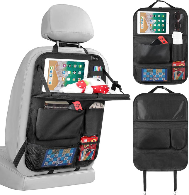 Car Backseat Organizer with Tablet Holder, Foldable Tray & Storage Pockets