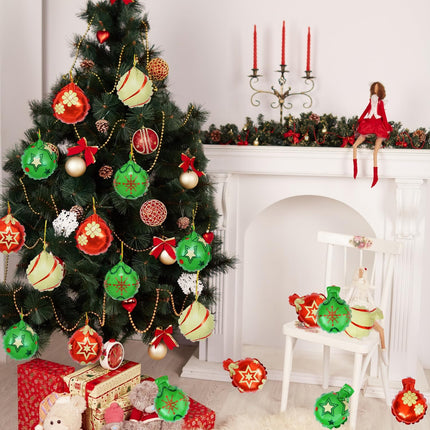 15 PCS Christmas Balloon Ornaments – Red, Green & Gold 5.1" Hanging Balls
