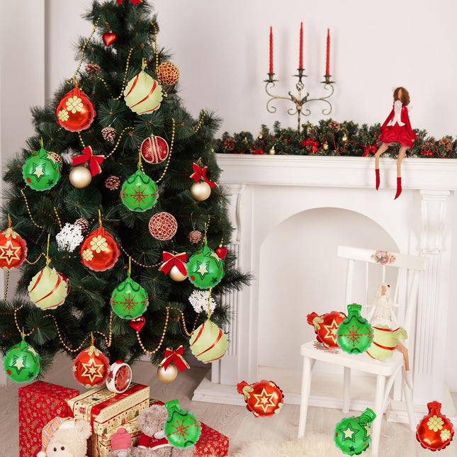 15 PCS Christmas Balloon Ornaments – Red, Green & Gold 5.1" Hanging Balls