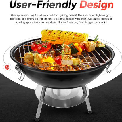 Small 14" BBQ Grill – Heat-Preserving Locking Lid for Camping & Backyard