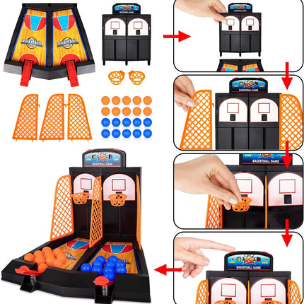 Mini Tabletop Basketball Game with 20 Mini Balls, Dual Lanes and Score Tracker for Kids