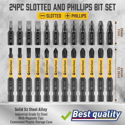 24 Piece Magnetic Screwdriver Bit Set 2.3" Long with Storage Box