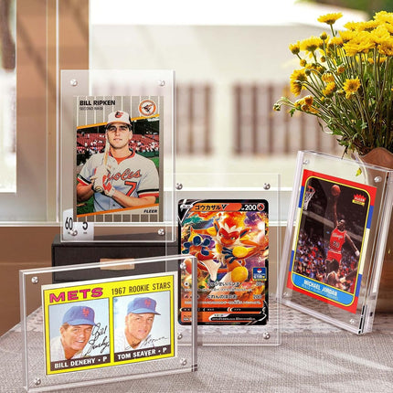 2 Pack Acrylic Magnetic Trading Card Display Frames Clear Sports Card Desktop Stands