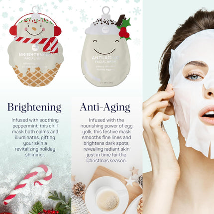 12-Pack Holiday Treat Face Masks Cocoa, Eggnog, Gingerbread & Sundae Scents