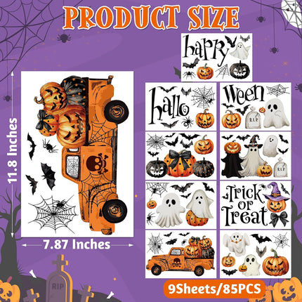 9-Sheet Halloween Window Clings, Pumpkin Ghost Bat Spider Double-Sided Decals
