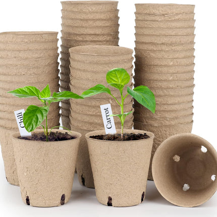 60 Pcs Peat Pots 3.15 Inch – Seed Starting Pots with Drainage & Bonus 20 Plant Labels