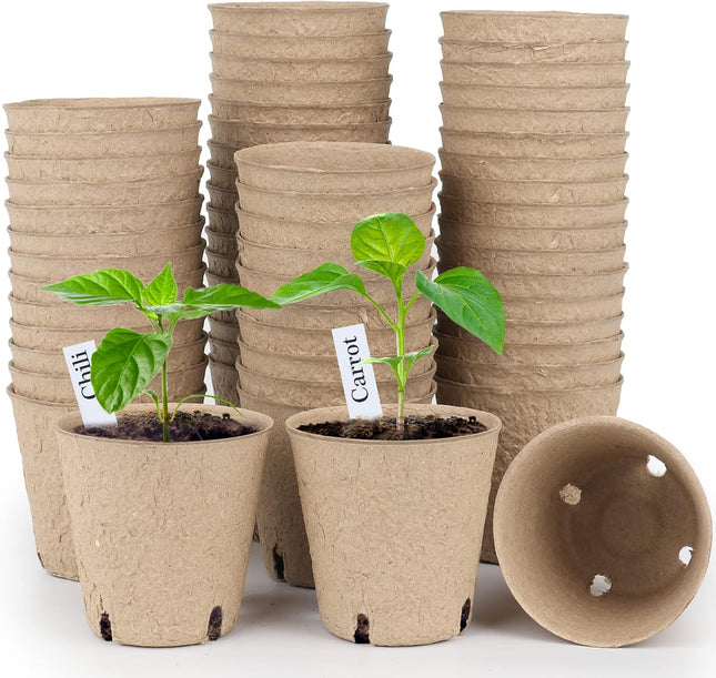 60 Pcs Peat Pots 3.15 Inch – Seed Starting Pots with Drainage & Bonus 20 Plant Labels