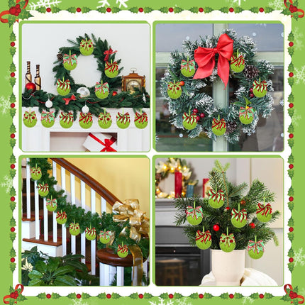 12 Pcs Furry Lime Green Christmas Ball Ornaments with Festive Red & Green Bows