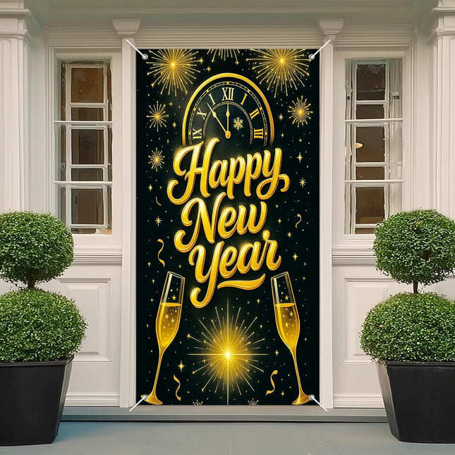 Happy New Year 2026 Polyester Door Cover – NYE Party Backdrop Banner