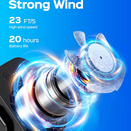 Portable Waist Cooling Fan, 10000RPM, Belt Clip, 20H Battery, Outdoor Travel