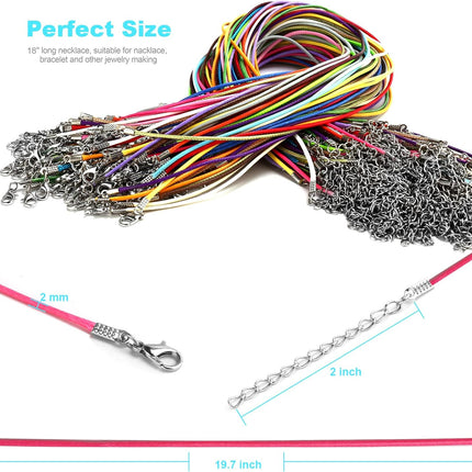 100PCS Leather Necklace Cord with Clasps 25 Colors 19.7” Jewelry Making Kit