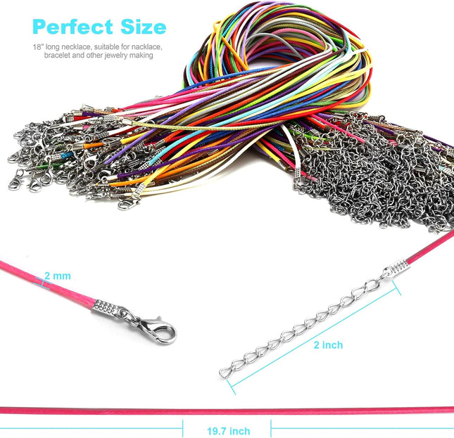 100PCS Leather Necklace Cord with Clasps 25 Colors 19.7” Jewelry Making Kit