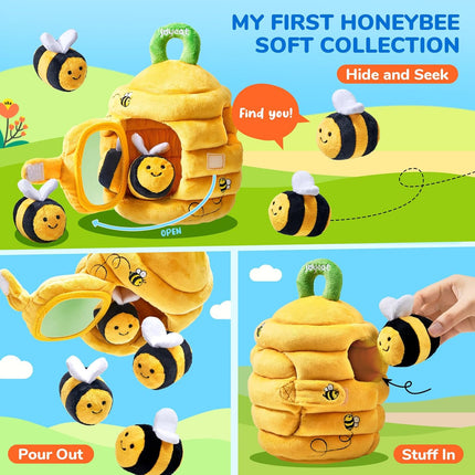Soft Baby Beehive Toy with 5 Sensory Bees – Montessori, Rattle & Mirror