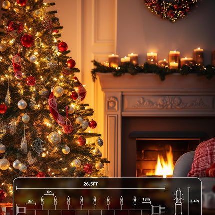 Christmas String Lights 100-Count – Clear Mini Bulbs, 26.5ft, White Wire