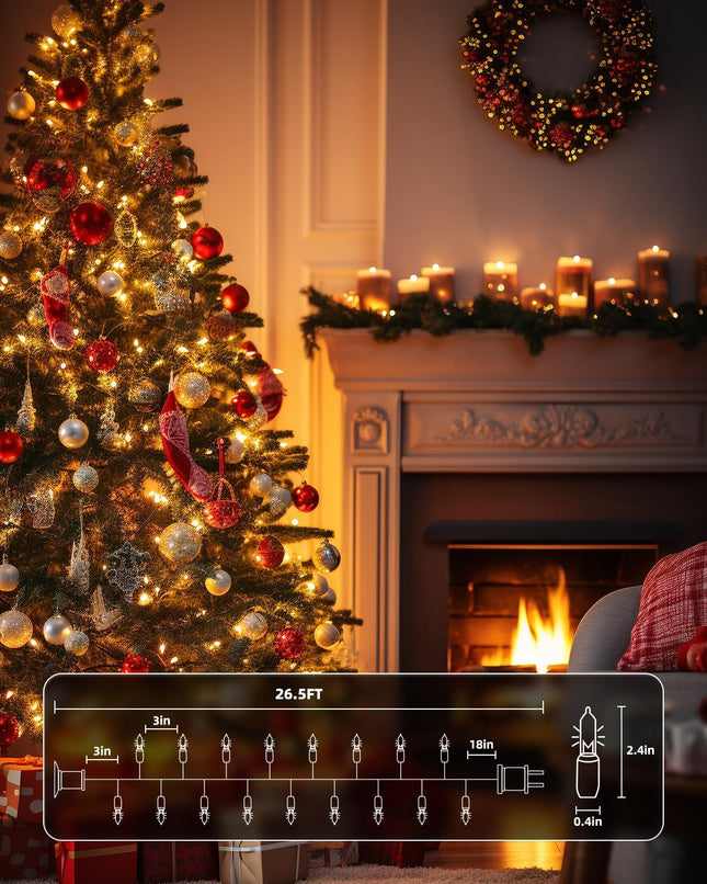 Christmas String Lights 100-Count – Clear Mini Bulbs, 26.5ft, White Wire