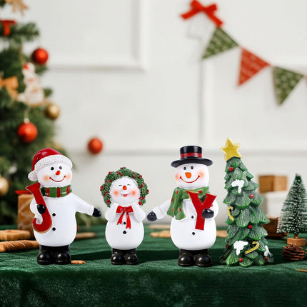 4PCS Resin Snowman Ornaments – Christmas Table & Shelf Decorations