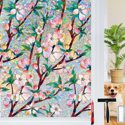 Rainbow Window Privacy Film – 3D Stained Glass Static Cling, 17.5"x78.7"