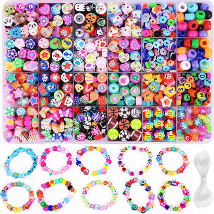 1000PCS Polymer Clay Beads Kit 24 Styles for Bracelet Jewelry Making DIY