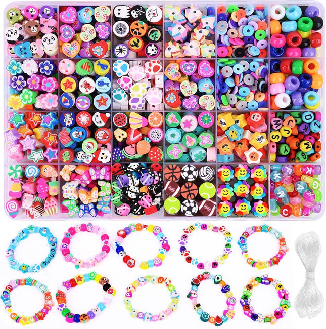 1000PCS Polymer Clay Beads Kit 24 Styles for Bracelet Jewelry Making DIY