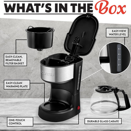 5 Cup One-Touch Drip Coffee Maker, Pause & Serve, Keep Warm, Black Finish