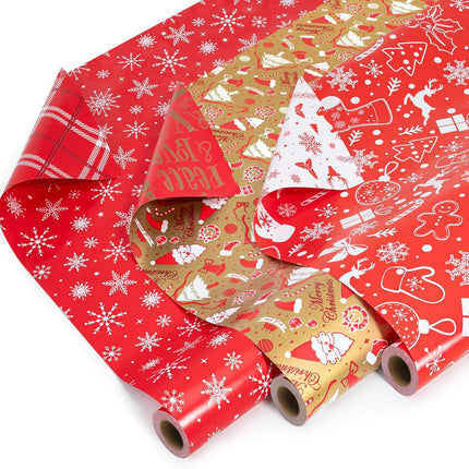 3PCS Small Christmas Wrapping Paper Rolls – 17"x198" Reversible Gift Wrap
