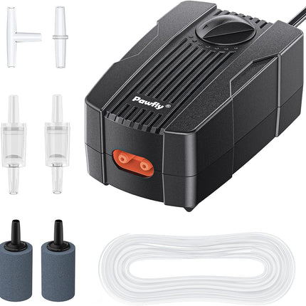 Adjustable Aquarium Air Pump 50 GPH Dual Outlet, Ultra Quiet 1.25W Fish Tank Aerator