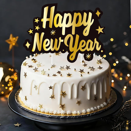 Happy New Year 2026 Cupcake Toppers – 73-Pc Black & Gold Party Supplies