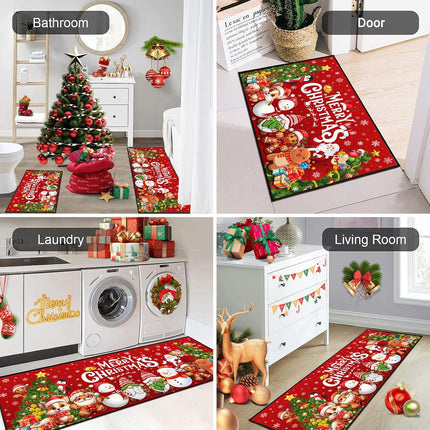 Merry Christmas Kitchen Rug Set, 2pcs Non-Slip Washable Floor Mats 17"x47"+17"x30"