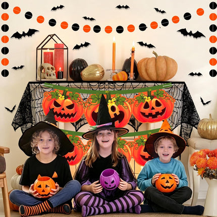 Halloween Pumpkin Banner Set, Spider Web Mantel Scarf, 16 Bat Decals & Garland