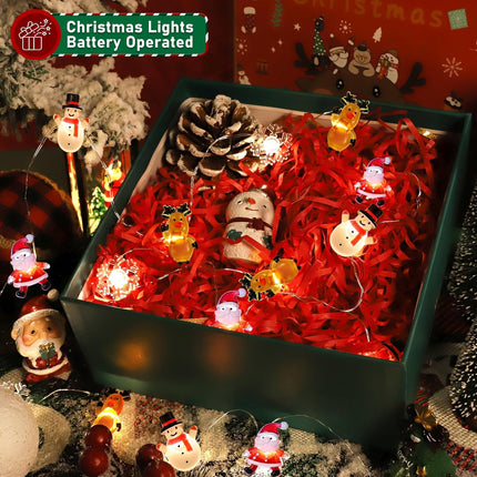 10ft Christmas String Lights – Battery Santa, Snowflake & Elk Decorations