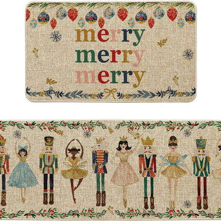 Christmas Kitchen Mats Set of 2 – Nutcracker Design, 17x29 & 17x47 Inches