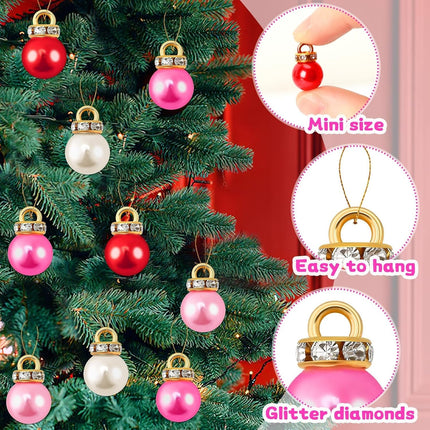 90 PCS Pink Christmas Mini Ball Ornaments Pearl Glitter Hanging Decorations