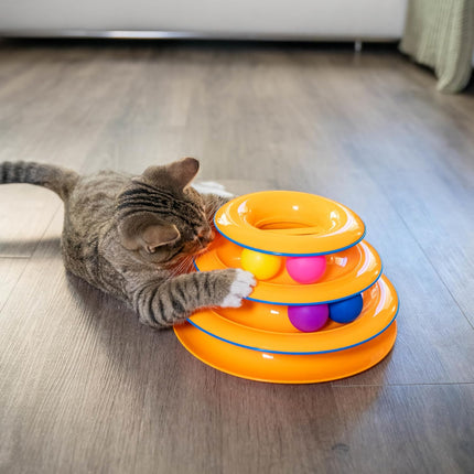 3 Tier Cat Track Tower Toy with 6 Balls Interactive Indoor Cat Enrichment