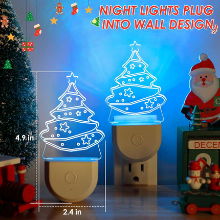 2-Pack Christmas LED Night Lights – 6 Colors, Dusk to Dawn Holiday Decor