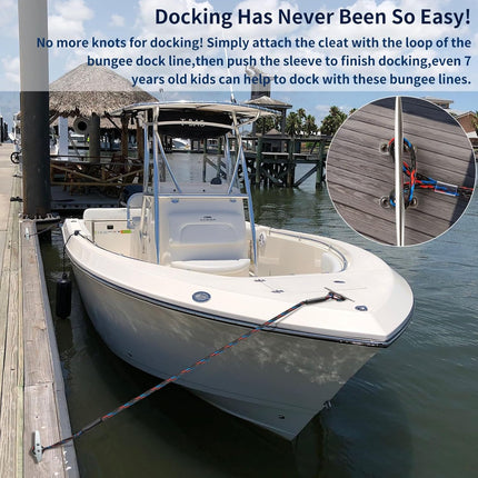 Dock Lines for Boats, Quick-Connect No-Knot Shock-Absorbing Mooring Ropes