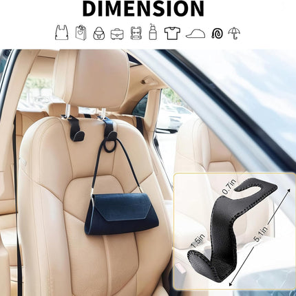 2-Pack Car Seat Headrest Hooks for Purses, Bags, and Grocery Bags – Leather Covered