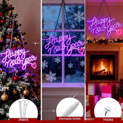 Happy New Year Neon Sign – 16.5×12in USB Powered Wall & Party Decor