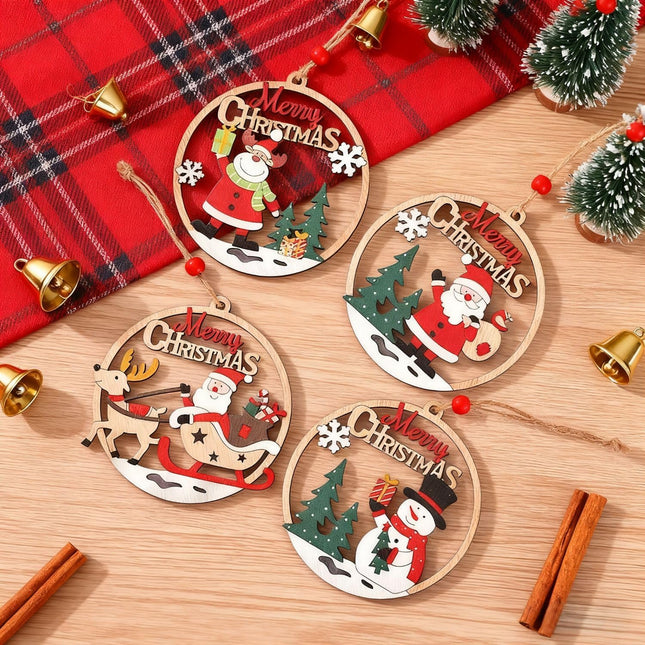 4PCS Vintage Christmas Tree Ornaments – Rustic Farmhouse Holiday Decor