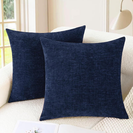 2-Pack Navy Blue Cushion Covers 18x18” – Chenille Pillow Cases for Sofa