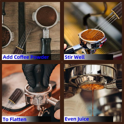 Espresso Coffee Stirrer – 5 Needles, 0.4mm Distribution Tool with Walnut Handle