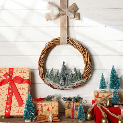 Christmas Bottle Brush Wreath – 11.8" Farmhouse Norfolk Pine Decor