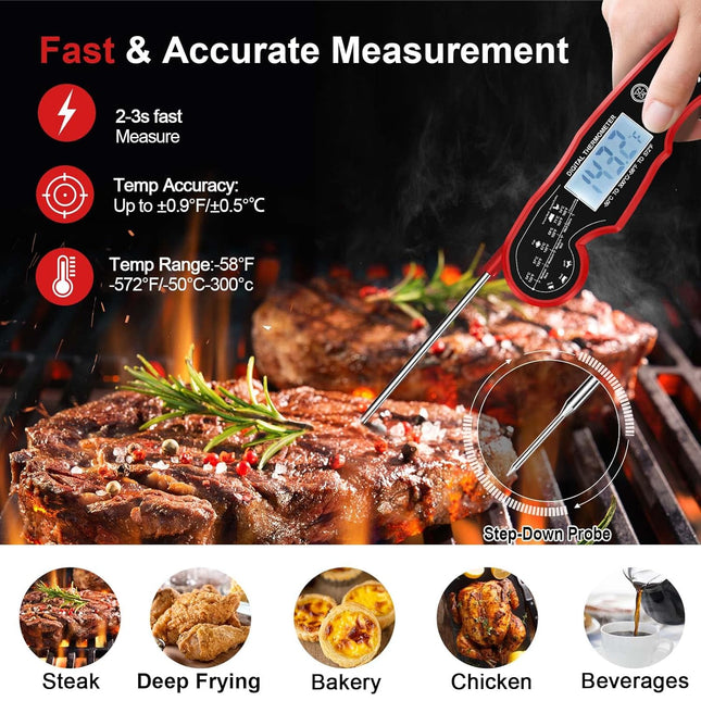 Digital Meat Thermometer Instant Read Waterproof BBQ Grill Backlight
