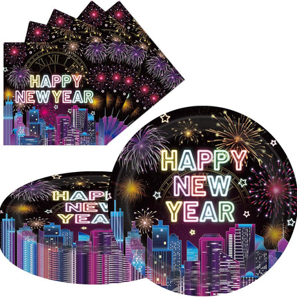 20-Piece New Years Eve Tableware – Plates & Napkins for Party Celebrations