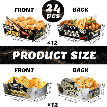 24-Piece Black & Gold Snack Bowls – Disposable Food Trays for NYE 2026