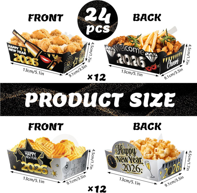 24-Piece Black & Gold Snack Bowls – Disposable Food Trays for NYE 2026