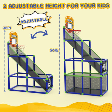 Adjustable Kids Basketball Hoop Set with Ball Return, 4 Balls, Indoor Outdoor
