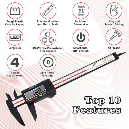 6 Inch Digital Caliper with LCD Screen Inch Metric Conversion Measuring Tool
