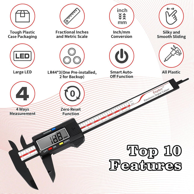 6 Inch Digital Caliper with LCD Screen Inch Metric Conversion Measuring Tool