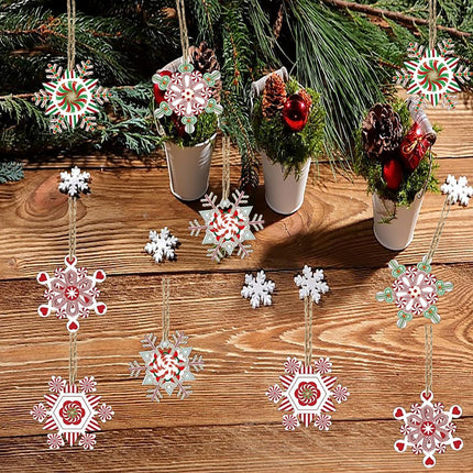12pcs Wooden Snowflake Ornaments – Christmas Tree Hanging Décor Set